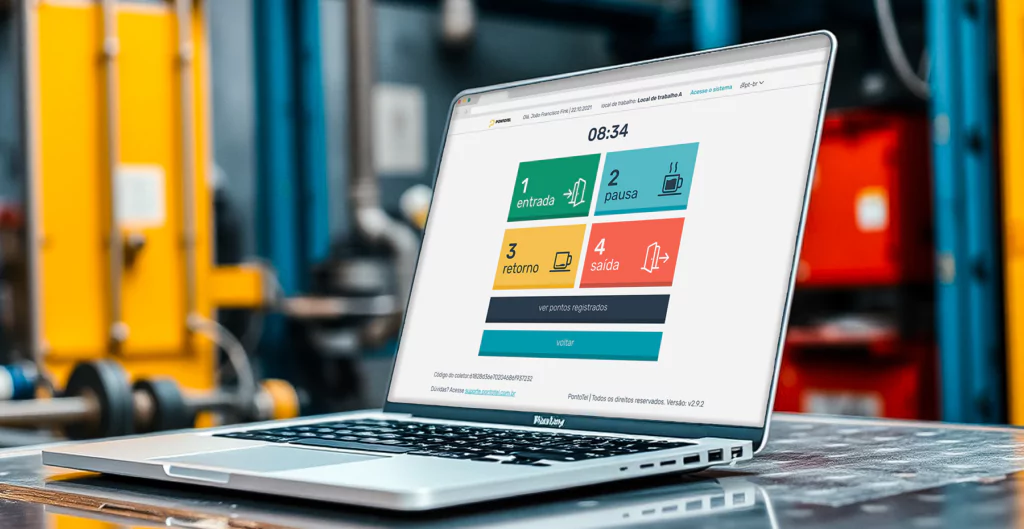imagem de um notebook com o aplicativo de controle de ponto da pontotel aberto